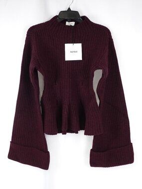 Arakii Heavy Knitted Peplum Bodice Sweater In Burgundy Women's Size XS - NWT
